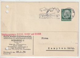 Deutsches Reich, Nürnberg Nach Kempten 1936 - Enteros Postales Privados