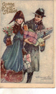 Illustrée Signée BOMPARD . : COUPLE SOUS LA NEIGE Avec Des Cadeaux - Bompard, S.