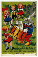 Carte Illustrée "Rataplan Plan, Plan ! Sous Mon Tambour Vous Verrez Vichy, Lapin Jouant Du Tambour, Enfants - Circ 1951 - Mechanical