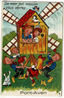 Carte Illustrée "De Mon Joli Moulin Vous Verrez.... Pont-Aven (ronde D'enfants Autour Du Moulin) Circ 1952, Complet - Móviles (animadas)