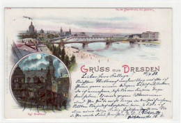 39028307 - Dresden, Lithographie Mit Teilansicht U. Kgl. Stallhof Gelaufen Von 1899. Leichte Stempelspuren, Sonst Gut E - Dresden