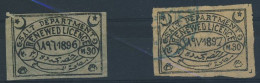 (C05) - SALT SELLER'S LICENSE STAMPS 1896 & 1897 - USED - FELTUS CATALOG N°s 213 & 214 (2) - 1866-1914 Khedivato Di Egitto