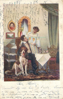 ILLUSTRATEUR - COUPLE AVEC SON  CHIEN - SAINT BERNARD - 1900-1949