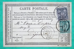 N°75 + 89 SAGE CARTE PRECURSEUR TROYES AUBE POUR DIJON COTE D'OR 1877 LETTRE COVER FRANCE - 1877-1920: Période Semi Moderne