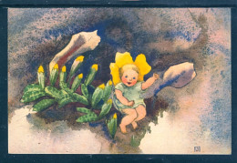 19104 Mili Weber (1891-1978 St. Moritz) Enfant Assis Sur Des Pousses De Primevère - Fleurs  - Autres & Non Classés