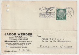 Deutsches Reich, Nürnberg Nach Kempten 1936 - Private Postwaardestukken