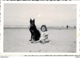 PHOTO 9 X 6 CMS FILLETTE ASSISE SUR UNE PLAGE AVEC UN GROS CHIEN A SES COTES AOUT 1948 - Personas Anónimos