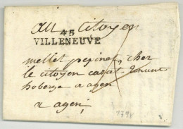 45 VILLENEUVE Pour Agen 1798 - 1801-1848: Précurseurs XIX