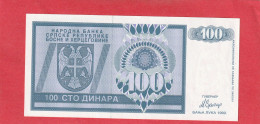 NATIONAL BANK OF SERBIAN REPUBLIC OF BOSNIA & HERZEGOVINA . 100 DINARA.  N° AA 5009220   2 SCANNES  .  ETAT LUXE - Bosnia And Herzegovina