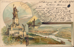 GRUSS VOM NIEDERWALDDENKMAL      LITHOGRAPHIE.      SIEHE BILDER - Rüdesheim A. Rh.