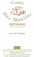 25 - PONT LES MOULINS  -PUB - CARTE VISITE -RESTAURANT AUBERGE DES MOULINS - Sonstige & Ohne Zuordnung