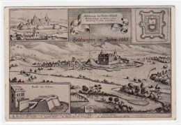 39011807 - Kuenstlerkarte Von Heldrungen Im Jahre 1645. Gesamtansicht Schloss, Ein Grundriss Profil. Karte Beschrieben  - Heldrungen