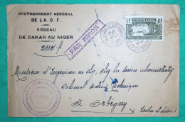 LETTRE PAR AVION GOUVERNEMENT GENERAL AOF DAKAR NIGER RESEAU APPROVISIONNEMENT GENERAUX POUR ORBIGNY FRANCE 1940 - Aéreo