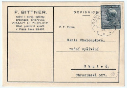 Czechoslovakia Company Postcard Of The Craftsman František Bittner Vrany 2/12/1937 - Ansichtskarten
