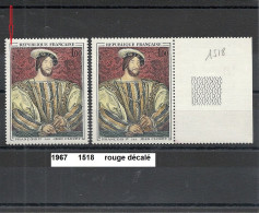 Variété De 1967 Neuf** Y&T N° 1518 Rouge Décalé - Unused Stamps