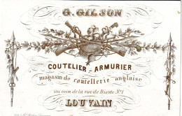 DE 1899 - Carte Porcelaine De G. Gilson, Coutelier-Armurier, Louvain, Imp Hahn. - Altri & Non Classificati