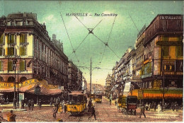 *CPA  - 13 - MARSEILLE - Rue Cannebière - Trams - Attelages - Très Animée - Canebière, Centre Ville