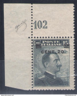 1916 Regno Di Italia, Michetti Soprastampato 20 Cent Su 15 Cent Grigio Nero N° 106 Numero Di Tavola Non Comune - Otros & Sin Clasificación