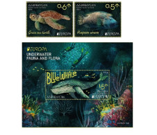Azerbaijan 2024 CEPT EUROPA EUROPE Underwater Fauna & Flora 2 Stamps From Sheets + Minisheet - Azerbaijan