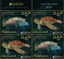 Azerbaijan 2024 CEPT EUROPA EUROPE Underwater Fauna & Flora Half Booklet Without Cover 4 Stamps - Azerbaïjan