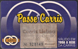 Portugal, PASSE 2001 - Passe Carris, Carris Lisboa -|- Avec Vignette Mensuell - Novembro 2001 - Europa