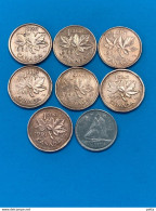 7 Pièces De 1 Cent Du Canada 1960-1969-1981-1993-1994-1995-1997 Et  10 Cent Du Canada 1975 / Lot N °55 - Canada