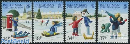 Isle Of Man 1990 Christmas 4v (all Black Denominations), Mint NH, Nature - Religion - Cats - Dogs - Christmas - Noël