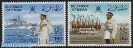 Oman 1980 Army Day 2v, Mint NH, Nature - Transport - Various - Horses - Ships And Boats - Uniforms - Barcos