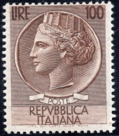 Italia (1954) - 100 Lire "Siracusana" Dentellato 13 1⁄4 X 13 ** MNH - 1946-60: Ungebraucht