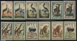 Niger 1959 Animals 12v, Mint NH, Nature - Animals (others & Mixed) - Birds - Cat Family - Giraffe - Níger (1960-...)