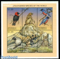 Antigua & Barbuda 1997 Endangered Animals 6v M/s, Mint NH, Nature - Animals (others & Mixed) - Birds - Cat Family - Mo.. - Antigua Y Barbuda (1981-...)