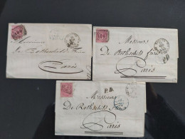 STORIA POSTALE 3 LETTERE 40 C. ROSSO VITTORIO EMANUELE 2 PER FRANCIA ESTERO - Marcophilie