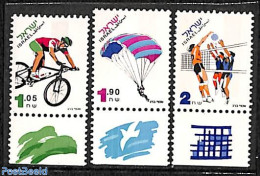 Israel 1996 Sports 3v, Mint NH, Sport - Cycling - Parachuting - Sport (other And Mixed) - Volleyball - Nuevos (con Tab)