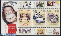 Ireland 2004 Year Of The Monkey S/s, Mint NH, Nature - Various - Animals (others & Mixed) - Bears - Hippopotamus - Mon.. - Unused Stamps