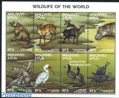 Maldives 1996 Wildlife Of The World 8v M/s, Mint NH, Nature - Animals (others & Mixed) - Birds - Ducks - Hippopotamus .. - Maldiven (1965-...)