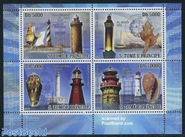 Sao Tome/Principe 2008 Lighthouses & Shells 4v M/s, Mint NH, Nature - Various - Shells & Crustaceans - Lighthouses & S.. - Maritiem Leven