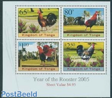 Tonga 2005 Year Of The Rooster 4v M/s, Mint NH, Nature - Various - Birds - Poultry - New Year - Nouvel An