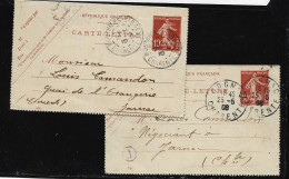 2 Cartes Lettres  10 C SEMEUSE CHARENTE  /COGNAC  1908 Avec BR  J  Identifiée / MOUTHIERS S BOEME  1910 - 1877-1920: Periodo Semi Moderno