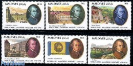 Maldives 1992 W.A. Mozart 6v, Mint NH, Performance Art - Amadeus Mozart - Music - Musica