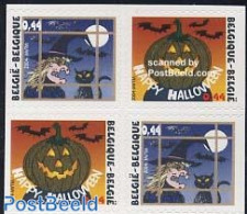 Belgium 2004 Haloween 4v From Booklet, Mint NH, Nature - Various - Bats - Cats - Greetings & Wishing Stamps - Halloween - Ongebruikt