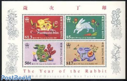 Hong Kong 1987 Year Of The Rabbit S/s, Mint NH, Nature - Various - Animals (others & Mixed) - Rabbits / Hares - New Year - Nuovi