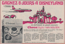 Van Houten. Chocolat. Gagnez 8 Jours à Disneyland. Visuel Avion, Château Disney. 1969. - Advertising