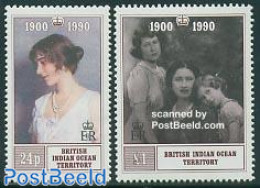 British Indian Ocean 1990 Queen Mother 2v, Mint NH, History - Kings & Queens (Royalty) - Case Reali