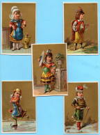 Lot De 5 Chromos Sans PUB. Enfants En Costume Nationale. Espagne Russie Flandre Hongrie Hollande. Fond Doré - Altri & Non Classificati