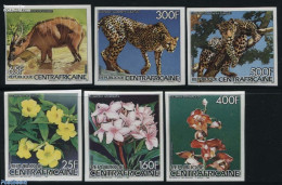 Central Africa 1986 Flowers, Animals 6v Imperforated, Mint NH, Nature - Animals (others & Mixed) - Cat Family - Flower.. - Central African Republic