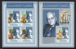 Togo 2013 Fleming 2 S/s, Mint NH, History - Nature - Nobel Prize Winners - Mushrooms - Nobelpreisträger