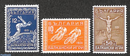 Bulgaria 1931 Balcan Games 3v With Attest, Mint NH, Sport - Cycling - Sport (other And Mixed) - Swimming - Nuevos