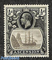 Ascension 1924 1/2d, Variation: Cleft Rock, Unused (hinged), Transport - Ships And Boats - Bateaux