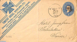 United States Of America 1895 Envelope 1c From HIGHLAND To Switzerland, Used Postal Stationary - Storia Postale