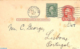 United States Of America 1921 Reply Paid Postcard 1on2/1on2c From CHILLICOTHE To Lisboa, Used Postal Stationary - Storia Postale